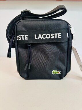 LACOSTE NEOCROC TAPE NOIR BLACK VERTICAL CAMERA CROSSBODY BAG UNISEX